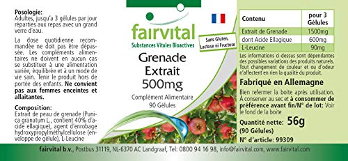 Fairvital | Extracto de Granada 500mg - VEGANO - Dosis elevada - 40% de Ácido elágico - 90 Cápsulas - Calidad Alemana