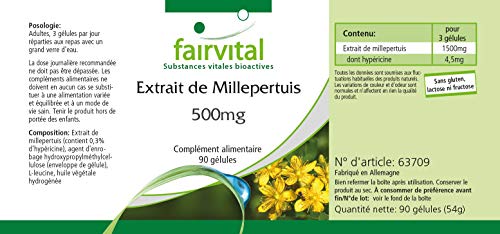 Fairvital | Extracto de Hipérico 500mg - Hierba de San Juan (Hypericum perforatum) - VEGANO - Dosis elevada - 0,3% de hipericina - 90 Cápsulas - Calidad Alemana