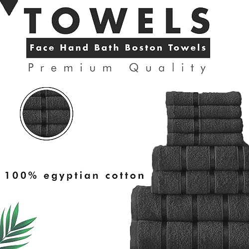 FAIRWAYUK Juego de 8 Toallas para baño, Ultra Suaves, absorbentes, 100% algodón Egipcio, 4 Caras, 2 Toallas de Mano, 2 Toallas de baño, Gris Oscuro