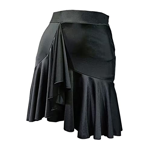 Faldas de baile latino para mujer, faldas de salón con flecos divididas para ropa de baile de práctica de rendimiento, Negro, S/XXL