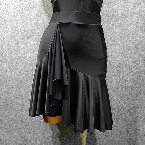 Faldas de baile latino para mujer, faldas de salón con flecos divididas para ropa de baile de práctica de rendimiento, Negro, S/XXL