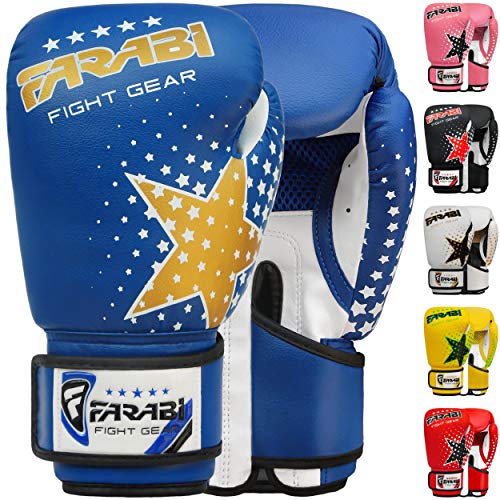 Farabi Sports guantes boxeo niño Niños y niñas guantes boxeo 6-oz Youth, Junior guantes de boxeo niño para MMA, Muay Thai, saco de boxeo y entrenamiento para edades de 5 a 10 años (Blue, 6-oz)