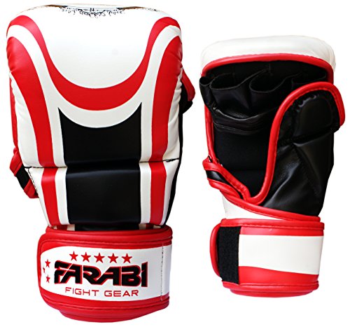 Farabi Sports Hybrid Semi Pro MMA Guantes de Entrenamiento 7oz Grappling Sparring Guantes (White/Red, L/XL)