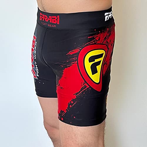 Farabi Sports MMA Short Vale tudo Pantalones Cortos de compresión Grappling Fight Training Match Compression Tight (Black/Red, M)