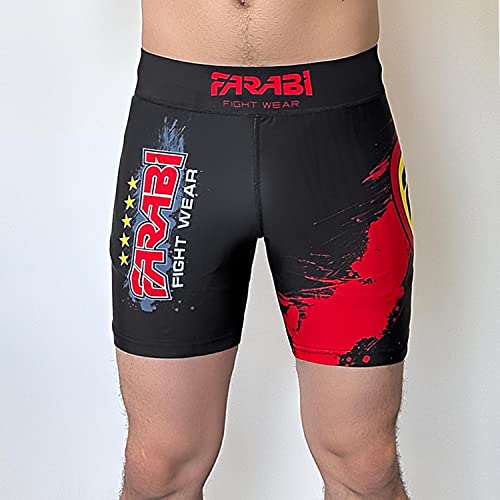 Farabi Sports MMA Short Vale tudo Pantalones Cortos de compresión Grappling Fight Training Match Compression Tight (Black/Red, M)