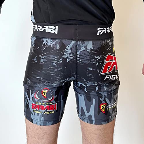 Farabi Sports MMA Short Vale tudo Pantalones Cortos de compresión Grappling Fight Training Match Compression Tight (Camo/Grey, L)