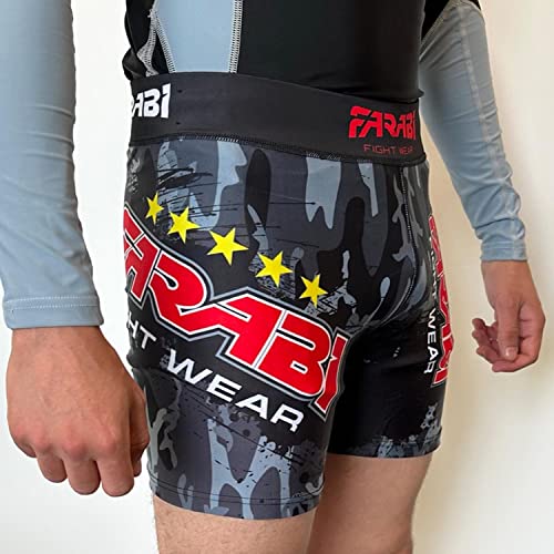 Farabi Sports MMA Short Vale tudo Pantalones Cortos de compresión Grappling Fight Training Match Compression Tight (Camo/Grey, L)