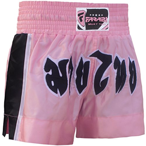Farabi Sports Muay Thai Shorts - Shorts de Entrenamiento de Artes Marciales MMA Boxing Shorts (Pink, Large)
