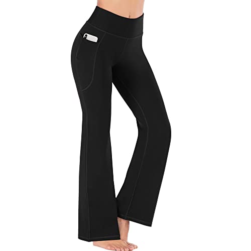 FDEETY Pantalones de Yoga con Corte de Bota, Pantalones Acampanados de Entrenamiento elásticos de Cintura Alta, Pantalones atléticos con Bolsillos para Control de Barriga (L)