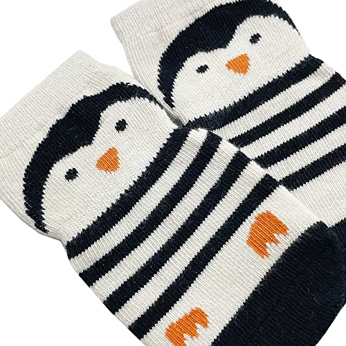 FedMois Calcetines Antideslizantes de Algodón para Bebé Niño Niña Pack de 5, Pingüino, 0-1 año