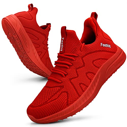 Feethit Zapatillas Deportivas de Mujer Transpirables Zapatos de Ligero Running Fitness Zapatillas de para Correr Rojo 37