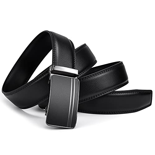 FEFLO Cinturon Hombre Cuero, Cinturón de Automatico Hebilla Trinquete (L, longitud del cinturón 115cm, adecuado para cintura 88cm~98cm) Ajustable Cinturon Piel Sin Agujeros