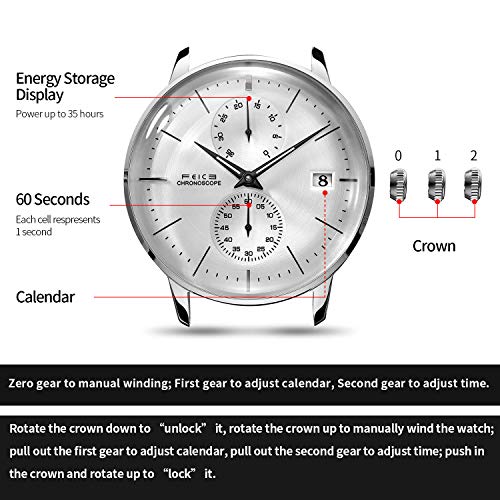 FEICE Reloj Automático para Hombres Reloj Mecánico Reloj Bauhaus con Esfera Cepillado Reloj Multifuncional con Calendario Reloj de Pulsera Impermeable Ø41mm FM212