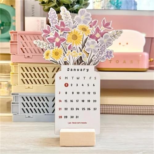 FENOHREFE Calendario de escritorio 2024 Bloomy Flowers, adorno de mesa, recordatorio mensual para planificación y decoración de oficina