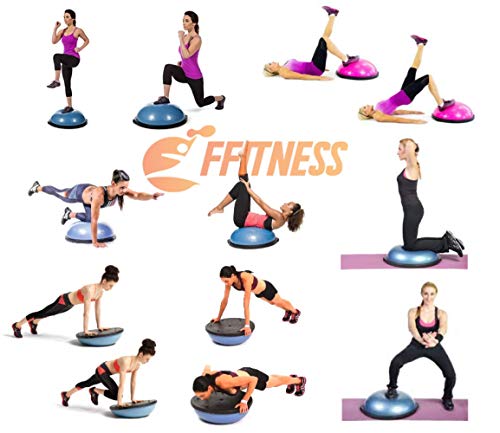FFITNESS FMYBB70N Balance Ball Trainer con elásticos | Pelota (Ø 60 cm) para fitness Yoga Pilates Entrenamiento Rehabilitación | ABS y PVC Anti-Parque (Negro)