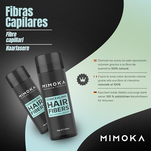 FIBRAS CAPILARES MIMOKA - Disimula la Calvicie al Instante - Microfibras Imperceptibles 100% Naturales- Para Pelo y Barba - Dosificador en Polvo Pelo Hombre y Mujer - Castaño Claro- 30 gr