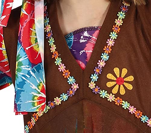 FIESTAS GUIRCA Disfraz de Niña Happy Hippie - Atuendo Infantil Años 70 con Cinta Cabeza Hippie, Camiseta Multicolor de Tie-Dye, Chaleco y Pantalón para Niñas de 5-6 Años