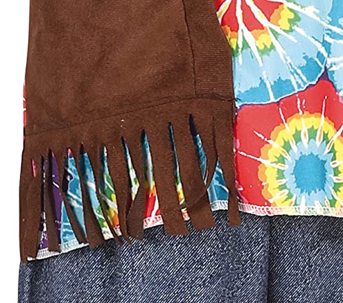 FIESTAS GUIRCA Disfraz de Niño Hippie - Atuendo Infantil Años 70 con Cinta Cabeza Hippie, Camiseta Multicolor de Tie-Dye, Chaleco y Pantalón para Niños de 7-9 Años