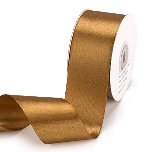 Filan Cinta de raso marrón dorado (38 mm x 22,86 m), cinta de regalo mate brillante, elegante cinta para decorar y manualidades, para envolver regalos especiales, bodas, bautizos, etc.