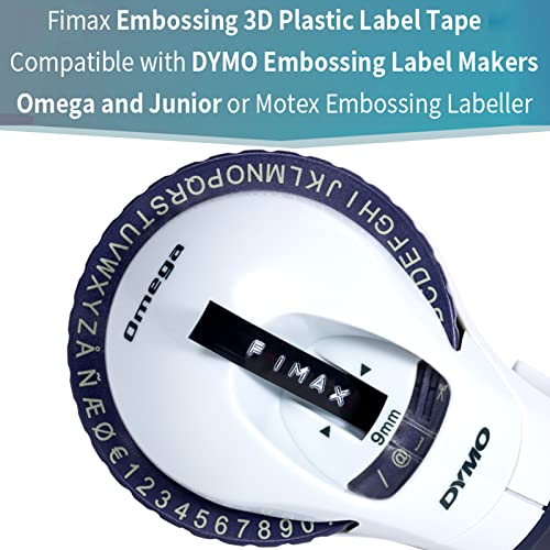 Fimax 3D 9mm x 3m Embossing Cintas de Etiquetas Compatibles para Dymo 3D Embossing Impresora Junior Omega Motex E-101 E-303, Organizer Xpress, Office-Mate II, 5x negro, Auto-adhesive