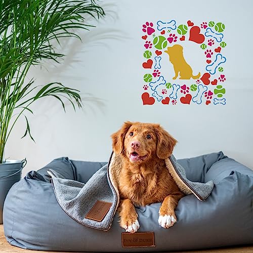 FINGERINSPIRE Plantilla para perros y mascotas, 30x30 cm, diseño de silueta de perro, plantilla de huella de perro, plantilla de bola de corazón, patrón de hueso, amigo, plantilla para pared