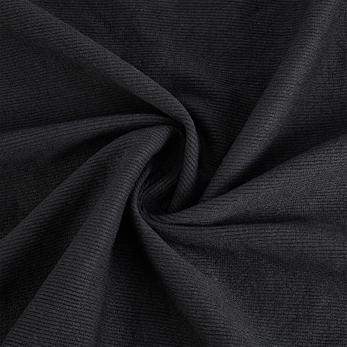 FINGERINSPIRE Tela de punto acanalado negra de 60 x 100 cm, tela de punto de algodón, tela elástica de algodón negro para manualidades, costura, cuello, puños, abertura de pierna y dobladillo