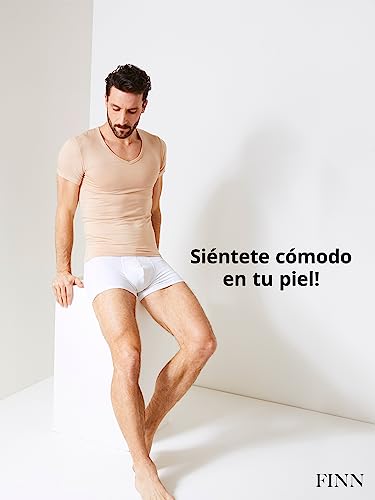 FINN Camisetas Hombre Manga Corta Cuello Pico - Ropa Interior en Tejido Lenzing® Modal Invisible Color Piel Nude M