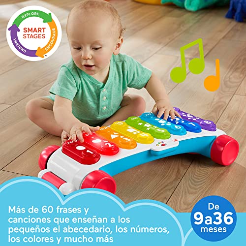 Fisher-Price Xilófono gigante, juguete musical con luces y sonidos para aprendes letras, números y formas, regalo para bebé +9 meses, versión español + portugués + italiano + inglés (HJK38)