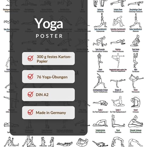 FIT BALANCED Póster de yoga A2 con 76 ejercicios de yoga/asanas