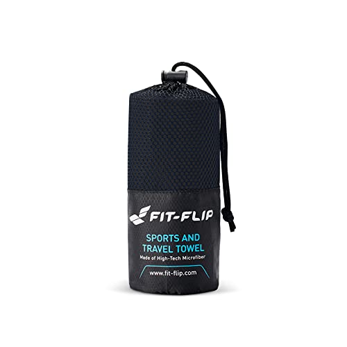 Fit-Flip Toalla Microfibra – en 11 Colores, 8 tamaños – Ultraligera y compacta – Toalla Secado rapido – Toalla Playa Microfibra y Toalla Deporte Gimnasio (30x50cm Negro - sin Bolsa)