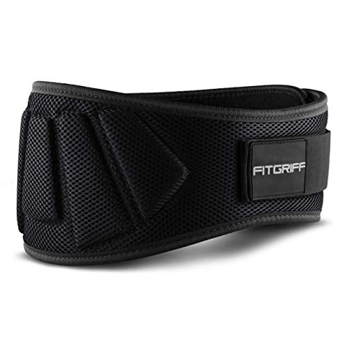Fitgriff® Cinturón Gym V1 - Cinturon Gimnasio, Musculación, Halterofilia, Crossfit, Levantamiento Pesas, Fitness - Mujeres y Hombres - Black Medium