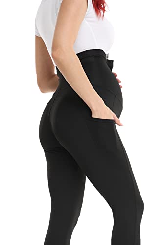 FITTOO Leggings de premamá de cintura alta para mujer, pantalones de yoga largos para embarazadas, con bolsillos, Negro , XL