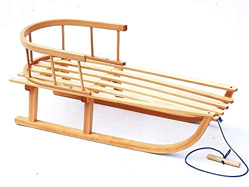 FKL DESIGN Home Deco Trineo de madera para niños, trineo de madera, trineo con respaldo y empujador, saco de dormir, respaldo, acolchado térmico, saco de invierno