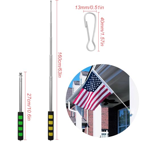 FL HUA 2 Mástiles Telescópicos para Bandera de Acero Inoxidable, 1,6 m, Asta de Bandera Portátil Extensible para Festivales, Palo Extensible para Profesores, Guías de Viaje