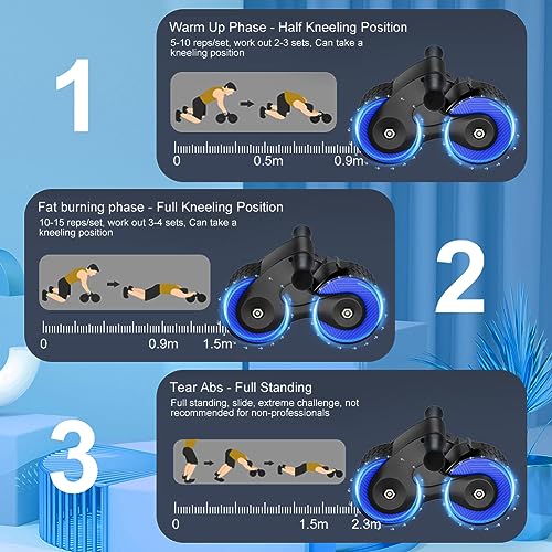 Flintronic Ab Roller Wheel - 2023 New Rueda abdominal de rebote automático con Ruedas Dobles, Hombres y Mujeres Fitness Core Trainer para Casa con Temporizador Y Alfombrilla De Rodillas (Azul Negro)