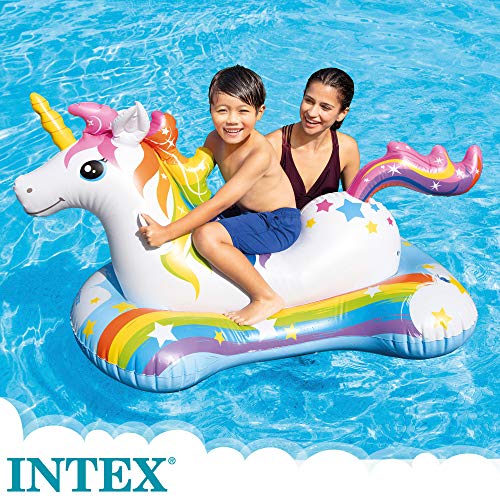 Flotador unicornio INTEX, 163x86 cm, Colchoneta unicornio para niños, Unicornio inflable, Para 1 niños a partir de 3 años, 2 asa de sujeción, Peso máximo 40 Kg, multicolor