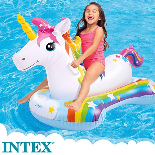 Flotador unicornio INTEX, 163x86 cm, Colchoneta unicornio para niños, Unicornio inflable, Para 1 niños a partir de 3 años, 2 asa de sujeción, Peso máximo 40 Kg, multicolor