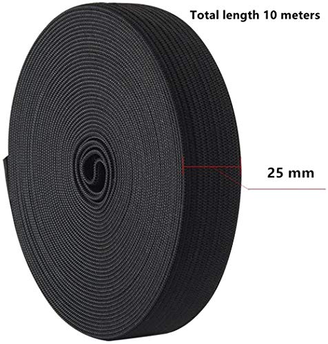 FLZONE 25MM 10 Metros Banda Elástica Negra Bandas Elásticas Planas Cordón Elástico para Coser Cinturones y Manualidades