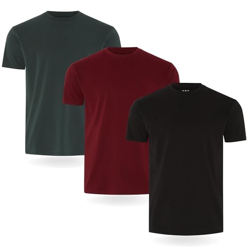 FM London Camiseta (paquete de 3/5) T-Shirt para Hombre, Negro, Burdeos, Verde (Pack de 3 ), L