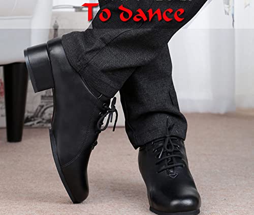 FM2018XSL Zapatos de Baile de Salón para Hombre de Cuero con Punta Redonda de 4,5cm de Tacón de Encaje para Salsa Latina (Tacón 4,5 cm,Talla 42)