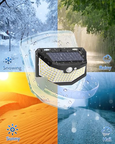 Focos LED Exterior Solares con Sensor de Movimiento IP67 Impermeable Luz Solar, Lampara con Múltiples Superficies Iluminadas Para Jardin, Garaje, 4 Paquete