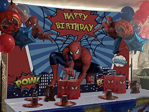 Fondo de fiesta de cumpleaños de araña de superhéroe con mantel de araña de superhéroe para niños decoraciones para fiesta de cumpleaños 150x90cm