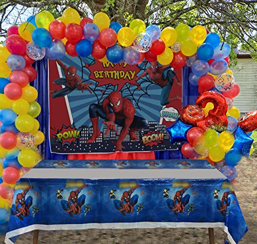 Fondo de fiesta de cumpleaños de araña de superhéroe con mantel de araña de superhéroe para niños decoraciones para fiesta de cumpleaños 150x90cm