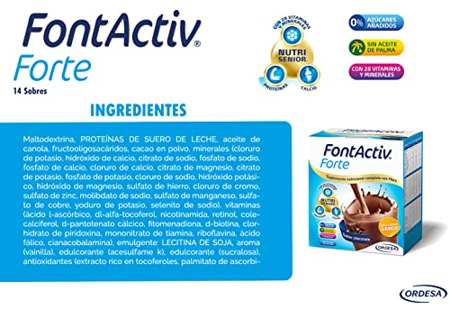 FontActiv Forte Sabor Chocolate - Suplemento Nutricional con Fibra para Adultos 0% Azúcares añadidos- 14 Sobres x 30 gr
