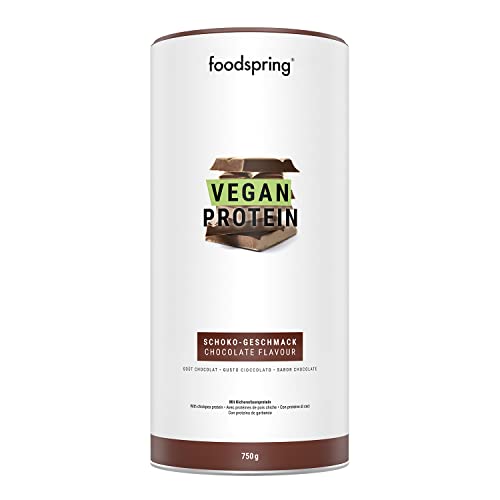 foodspring Proteína Vegana Chocolate - 20 g de proteína por batido, B12, B6, ácido fólico, biotina, calcio y zinc, sin soja, sin gluten - 750g