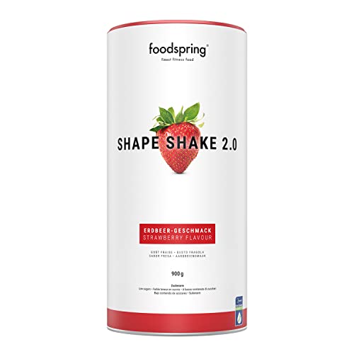 foodspring Shape Shake 2.0 Fresa - batido completo, sustitutivo de comida con proteína premium para controlar el peso, 209 kcal por ración, sin gluten - 900g