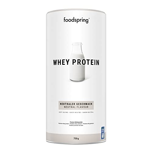 foodspring Whey Proteína Polvo Neutro - 24g de proteína para construcción muscular, perfectamente soluble, leche de libre pastoreo, rica en BCAAs y EAAs - 750g