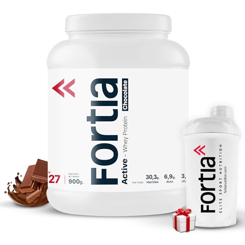 Fortia Proteinas Whey | Proteinas para Masa Muscular - Proteina en Polvo | Materias Primas Europeas - Whey Protein | Recuperación y Desarrollo Muscular | 900gr Chocolate