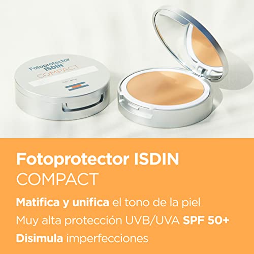 Fotoprotector ISDIN Compact SPF 50+ Arena - Protector solar facial, Cobertura natural de larga duración, Apto para piel atópica y sensible, 10 g