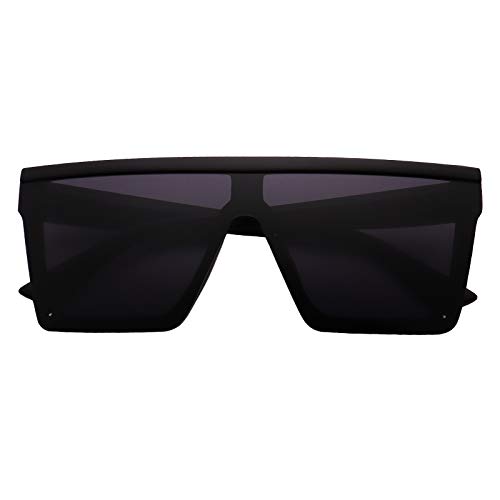 FOURCHEN Gafas de sol cuadradas de gran tamaño para mujeres y hombres, a la moda, con parte superior plana, con marco, Completamente negro.